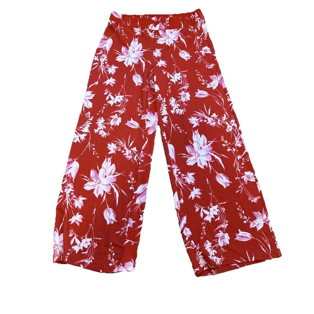 Isaac Mizrahi Live! Women’s red floral pebble knit wide-leg pant Size Medium NEW - Picture 4 of 8